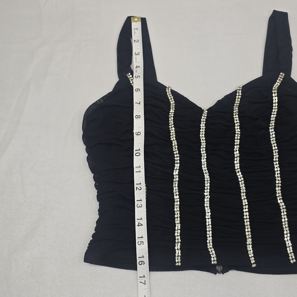 Beivy‎ Ruched Rhinestone Cropped Tank Top Size Medium - Picture 10 of 11